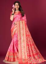 Soft Dola Sattin Pink Red Party Wear Printed Saree